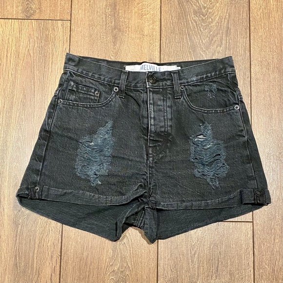 BRANDY MELVILLE Women's Distressed Denim High-Waist Shorts in Black│Size US 4 - Picture 3 of 14